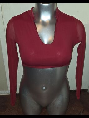 Iconswim Red Cropped Long  Sheer Sleeves Sexy Beachy Versatile Swim Top Size XL